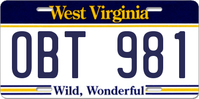 WV license plate OBT981