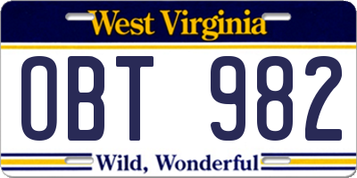 WV license plate OBT982