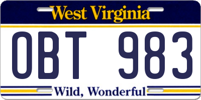 WV license plate OBT983