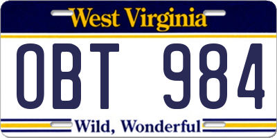 WV license plate OBT984