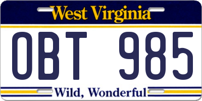 WV license plate OBT985