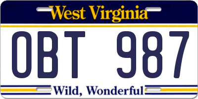 WV license plate OBT987