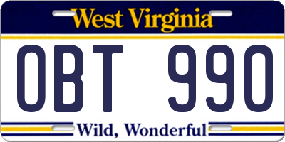 WV license plate OBT990