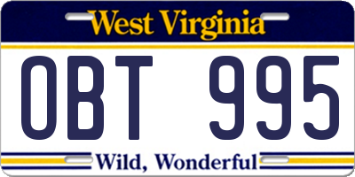 WV license plate OBT995