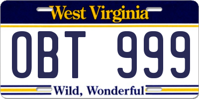 WV license plate OBT999