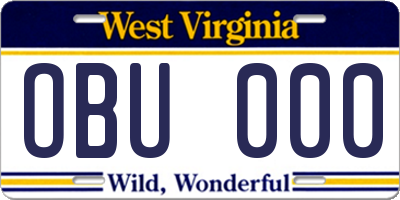 WV license plate OBU000