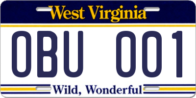 WV license plate OBU001