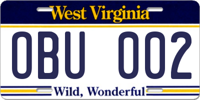 WV license plate OBU002