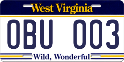 WV license plate OBU003