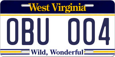 WV license plate OBU004