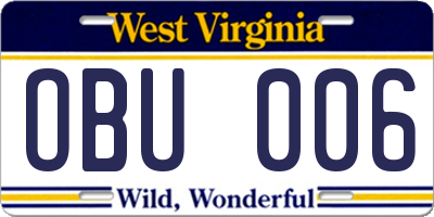 WV license plate OBU006