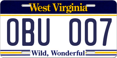 WV license plate OBU007