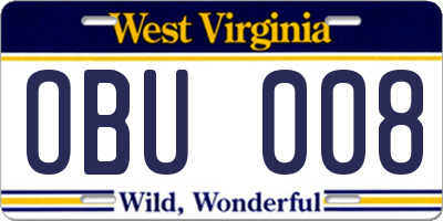 WV license plate OBU008