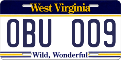 WV license plate OBU009