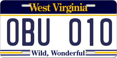 WV license plate OBU010