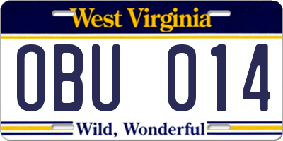 WV license plate OBU014