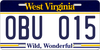 WV license plate OBU015