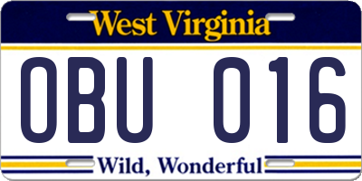 WV license plate OBU016
