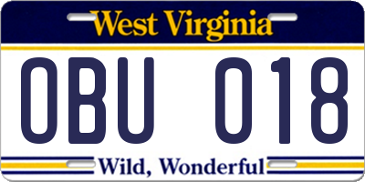 WV license plate OBU018