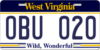 WV license plate OBU020