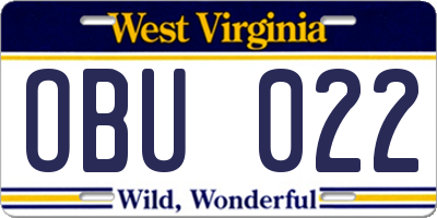 WV license plate OBU022