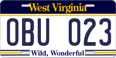 WV license plate OBU023