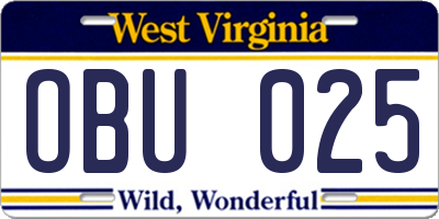 WV license plate OBU025