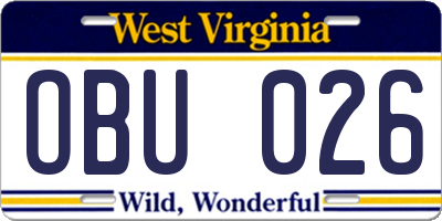 WV license plate OBU026