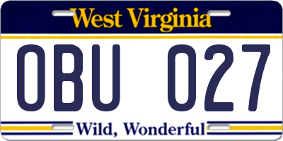 WV license plate OBU027