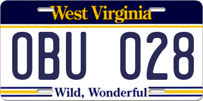 WV license plate OBU028