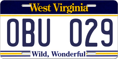 WV license plate OBU029