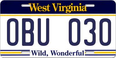 WV license plate OBU030
