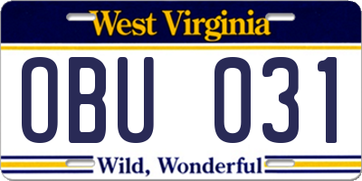 WV license plate OBU031