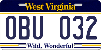 WV license plate OBU032