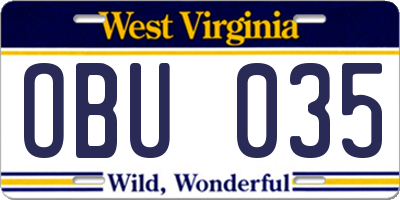 WV license plate OBU035