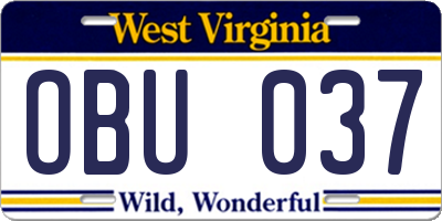 WV license plate OBU037