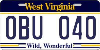 WV license plate OBU040
