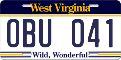 WV license plate OBU041
