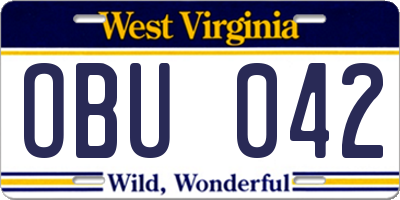 WV license plate OBU042