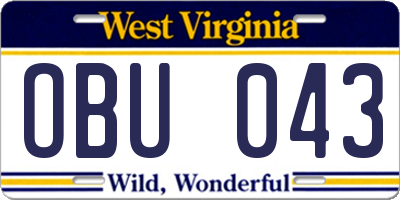 WV license plate OBU043