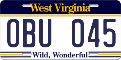 WV license plate OBU045
