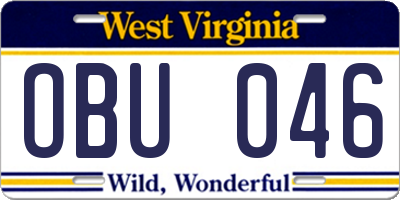 WV license plate OBU046