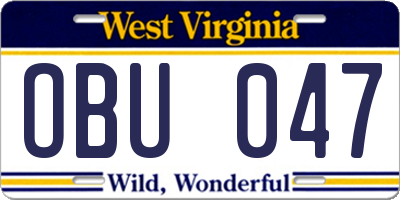 WV license plate OBU047