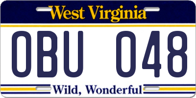 WV license plate OBU048