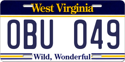 WV license plate OBU049