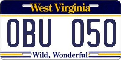 WV license plate OBU050