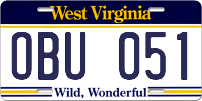 WV license plate OBU051