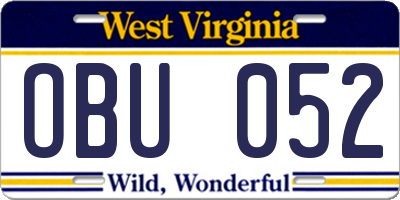 WV license plate OBU052