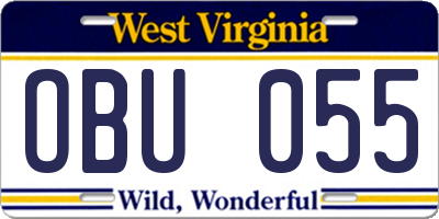 WV license plate OBU055