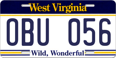 WV license plate OBU056